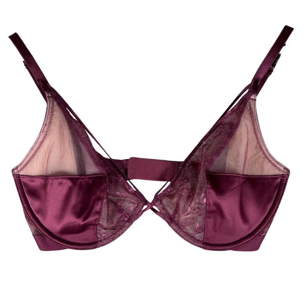Victoria's Secret Very Sexy Unlined Plunge Bra NWT Burgundy Lace‎ Mesh 32DDD NEW
